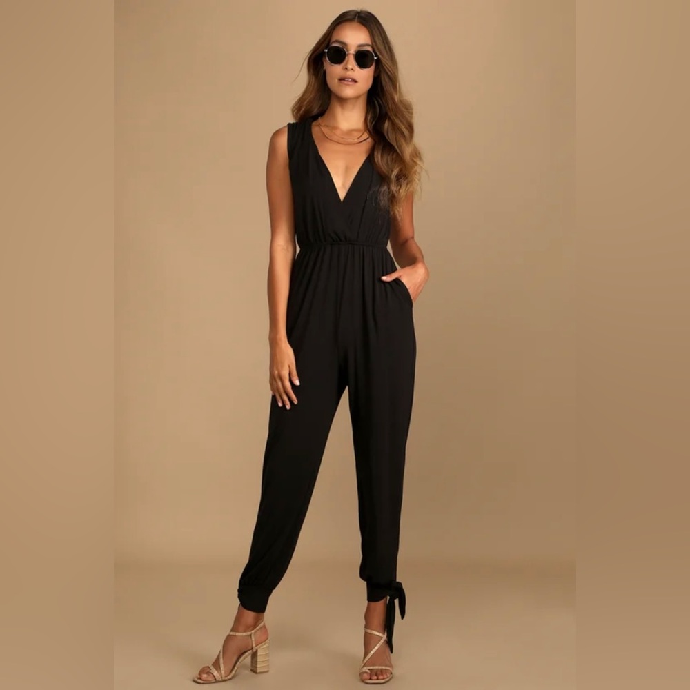 Lulus Cool to be Casual Black Sleeveless Jogger Jumpsuit Size XL